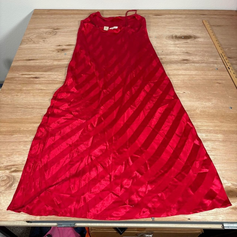 Vintage Victorias Secret Gold Label‎ Red Satin Striped Midi Nightgown Medium